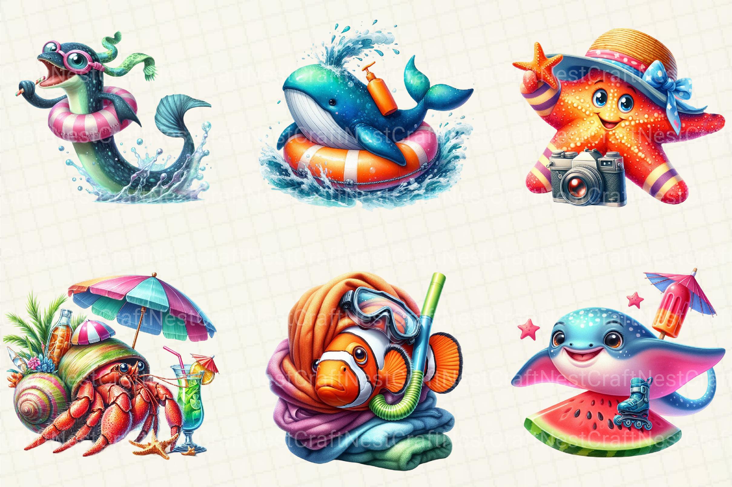 Funny Summer Sea Animals Clipart - CraftNest - Digital Crafting and Art