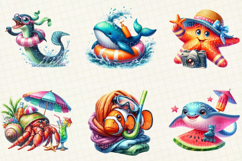 Funny Summer Sea Animals Clipart - CraftNest - Digital Crafting and Art