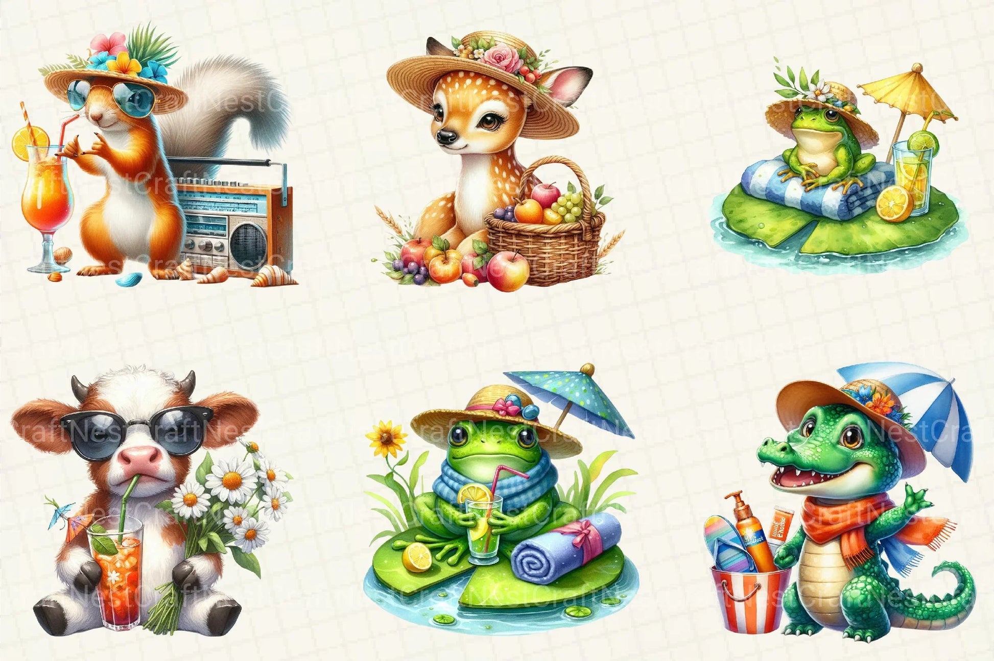 Cute Summer Animals Clipart - CraftNest - Digital Crafting and Art