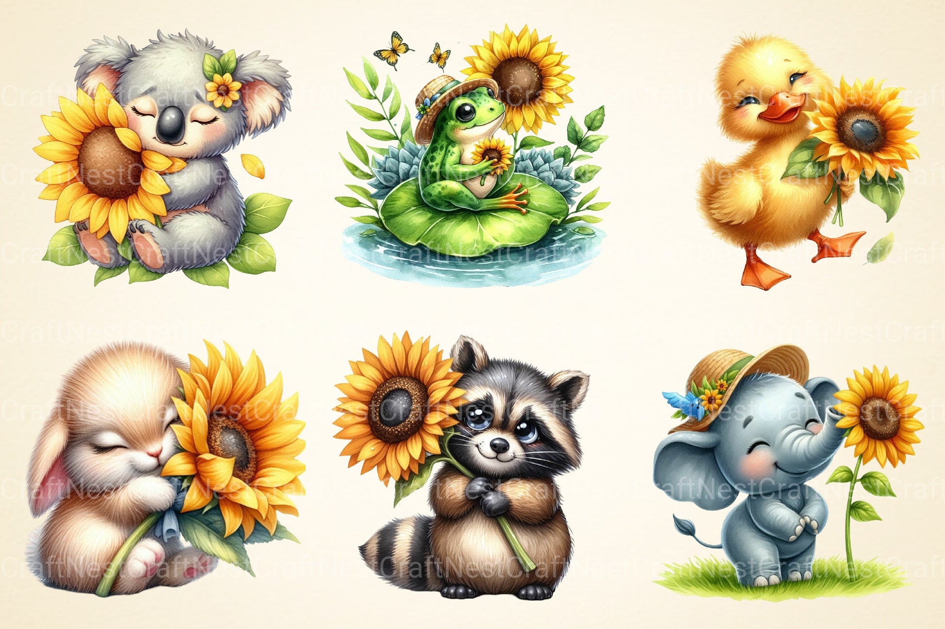 Animal Holding Sunflower Clipart Bundle - CraftNest - Digital Crafting and Art