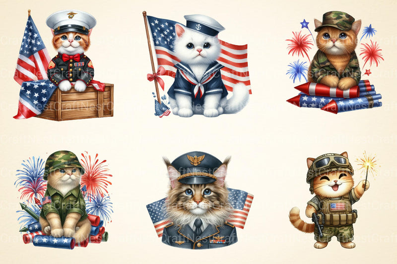 Cat in Military Clothes 4th of July Patriotic Clipart Cat Cl - CraftNest - Digital Crafting and Art