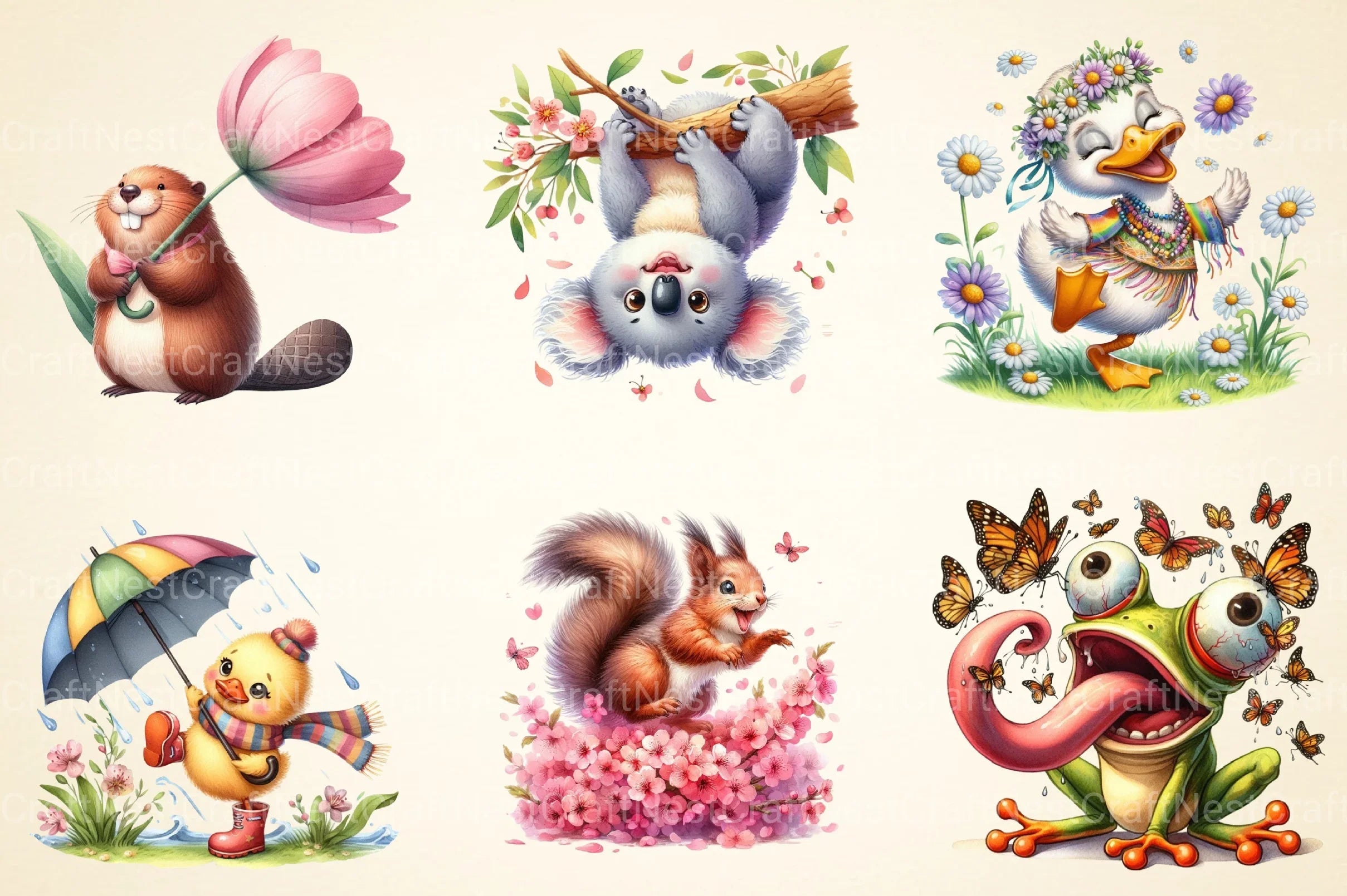 Crazy Funny Spring Animals Clipart Bundle