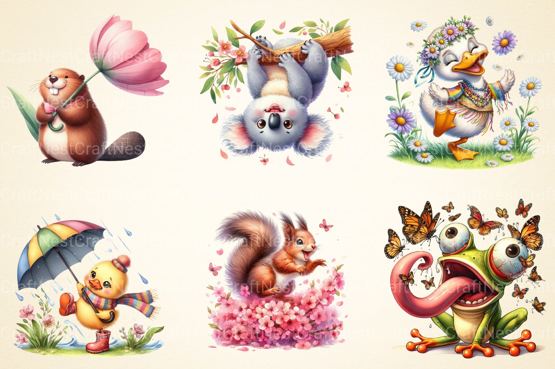 Crazy Funny Spring Animals Clipart Bundle - CraftNest - Digital Crafting and Art