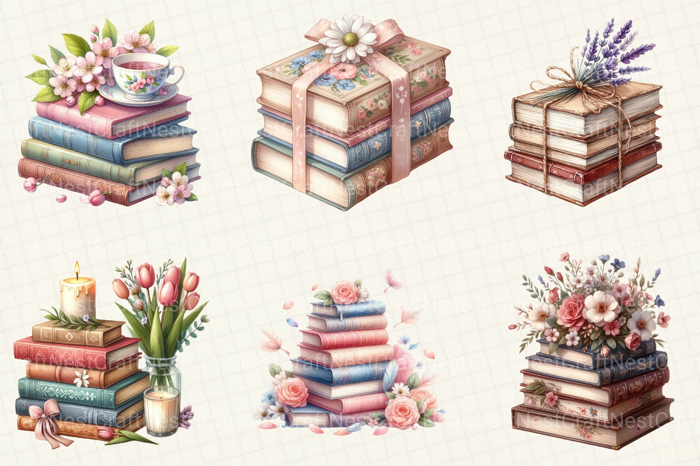 Spring Stack Of Floral Book Clipart Bundle - CraftNest - Digital Crafting and Art