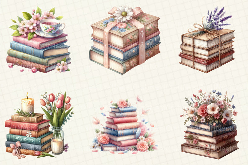 Spring Stack Of Floral Book Clipart Bundle - CraftNest - Digital Crafting and Art