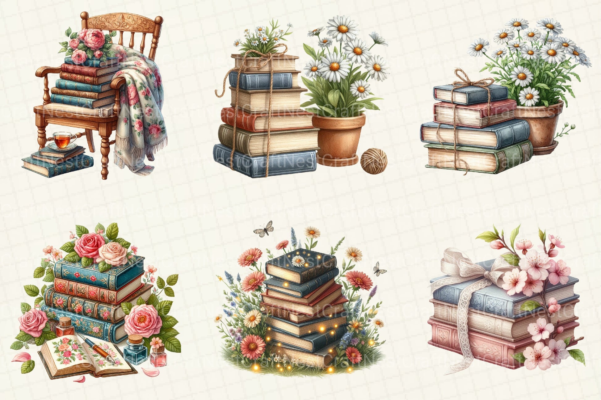 Spring Stack Of Floral Book Clipart Bundle - CraftNest - Digital Crafting and Art