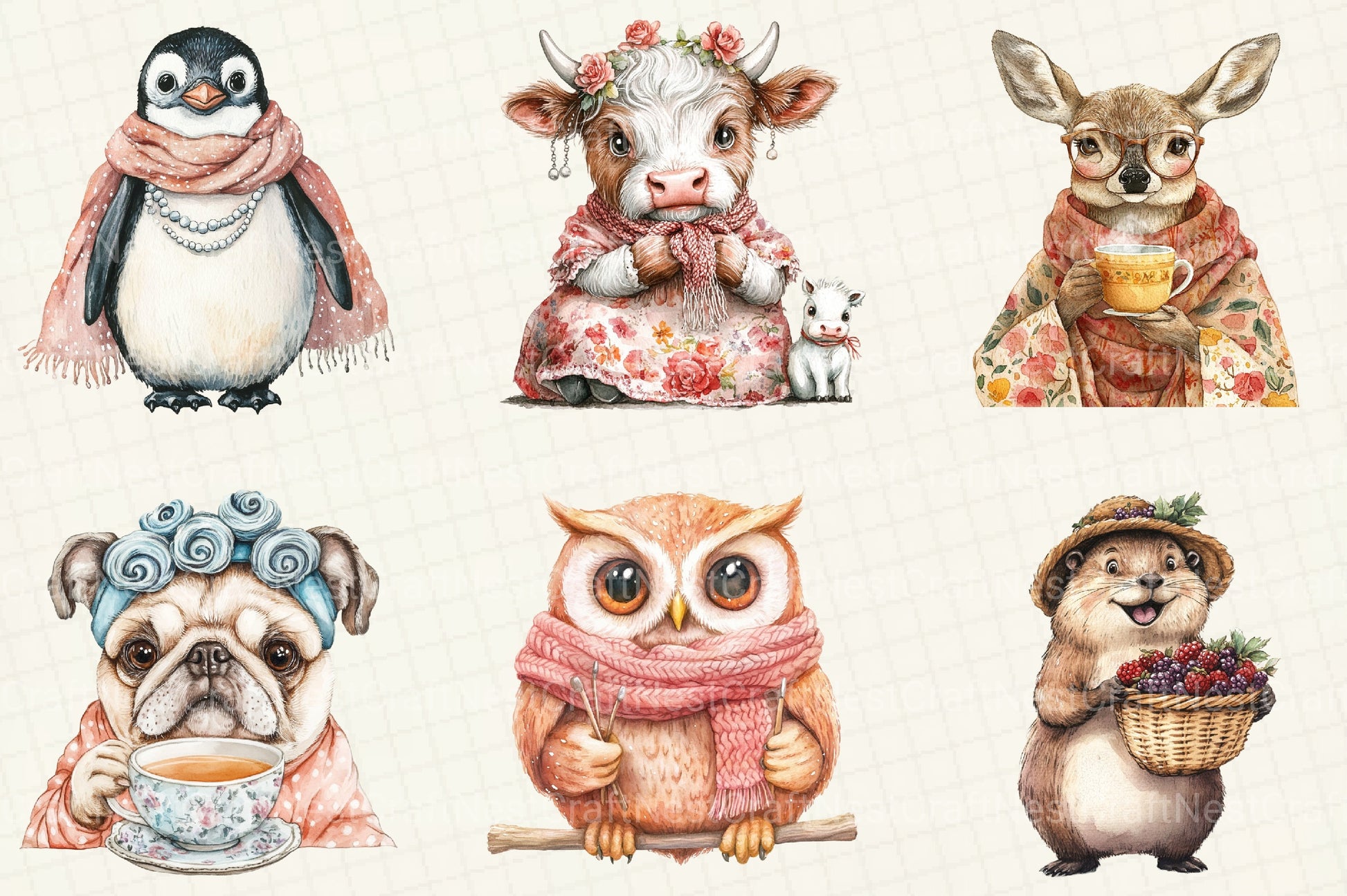 Whimsical Granny Animals Clipart Bundle - CraftNest - Digital Crafting and Art
