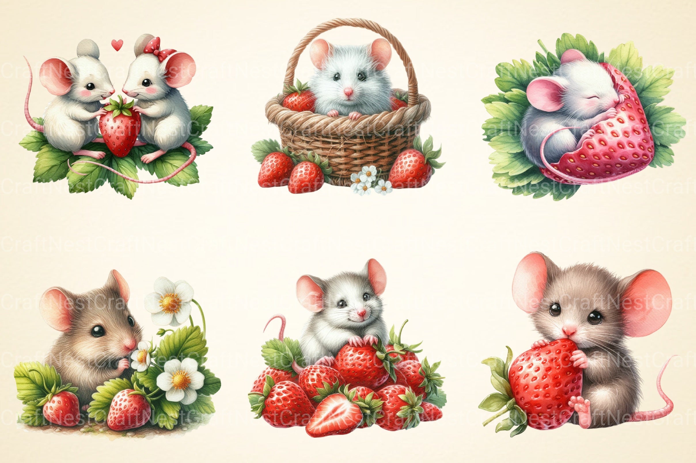 Mouse With Strawberry Clipart Bundle - CraftNest - Digital Crafting and Art