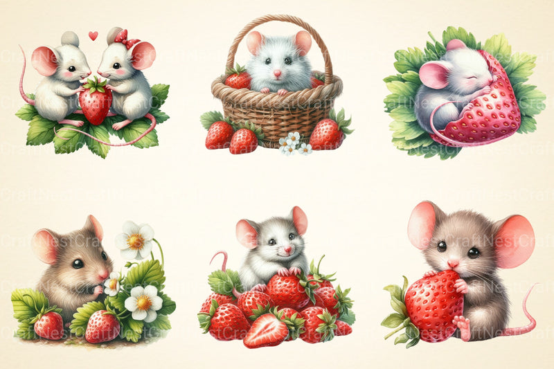 Mouse With Strawberry Clipart Bundle - CraftNest - Digital Crafting and Art