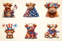July 4th Highland Cow Clipart - CraftNest - Digital Crafting and Art