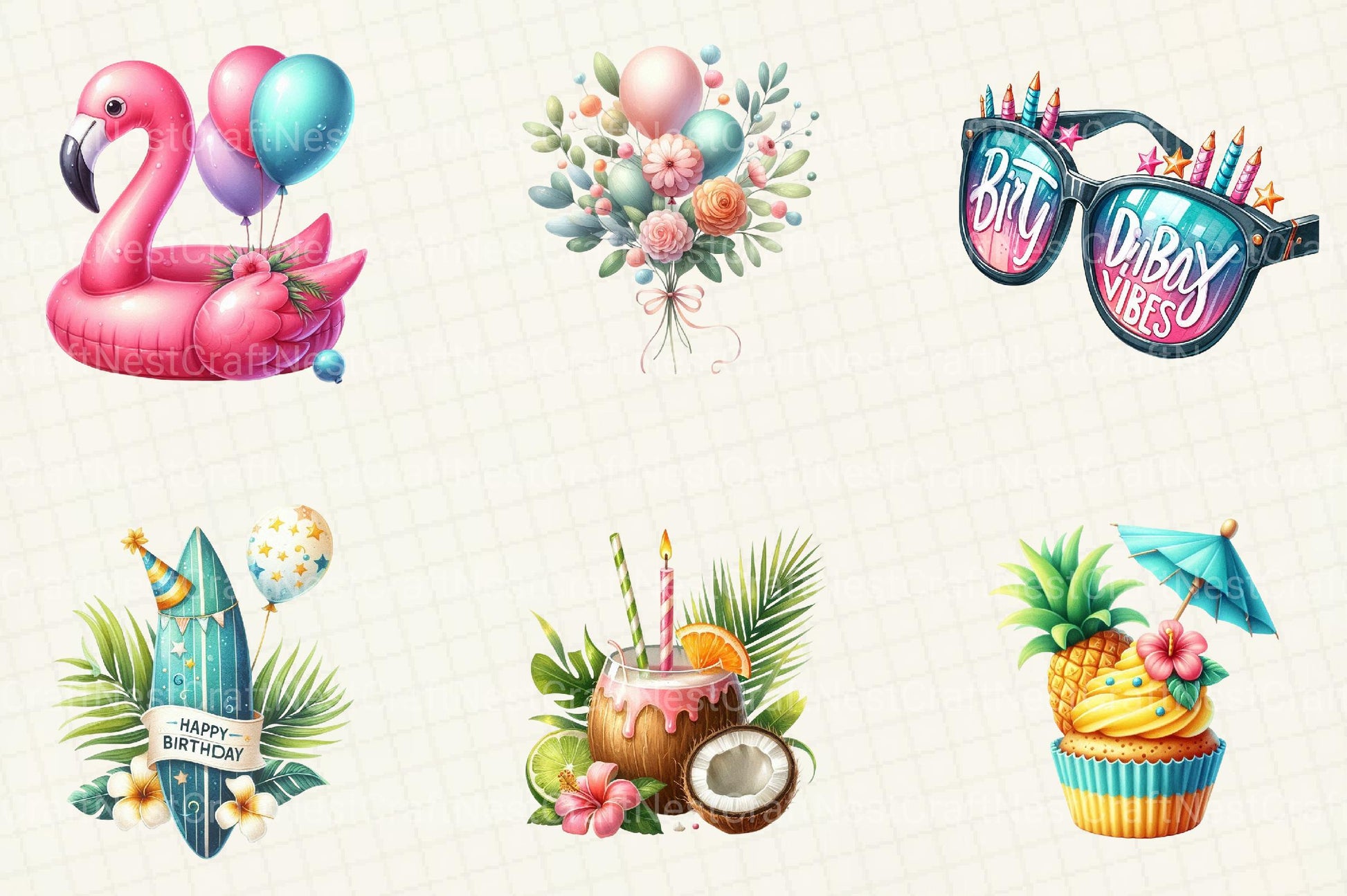 Summer Happy Birthday Clipart - CraftNest - Digital Crafting and Art