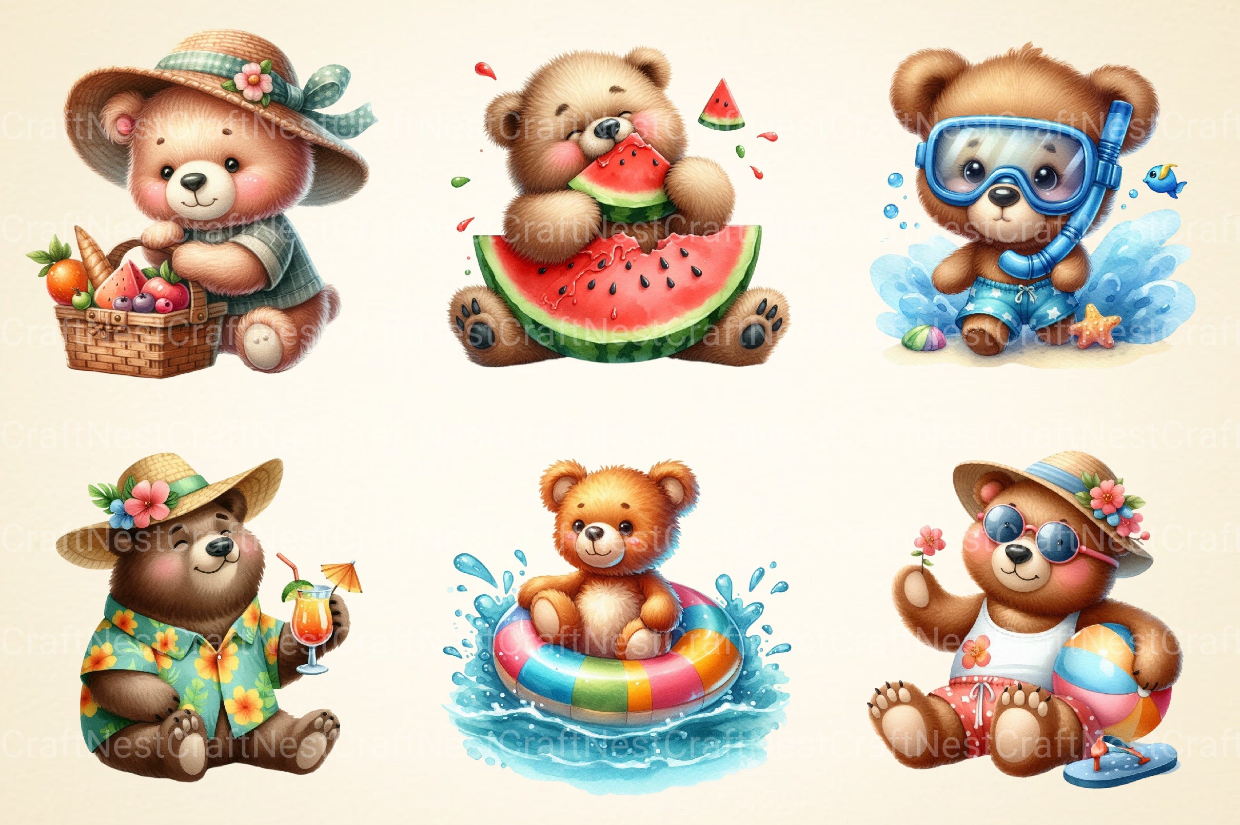 Summer Bear Clipart Bundle - CraftNest - Digital Crafting and Art