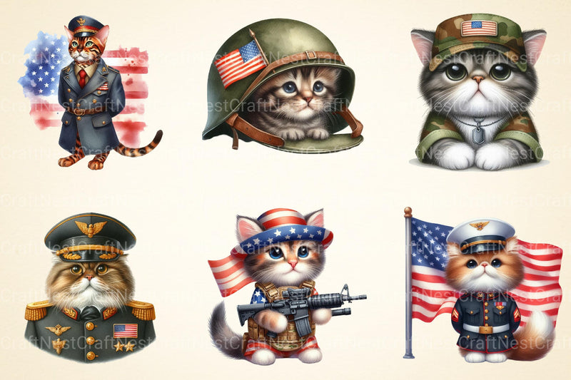Cat in Military Clothes 4th of July Patriotic Clipart Cat Cl - CraftNest - Digital Crafting and Art