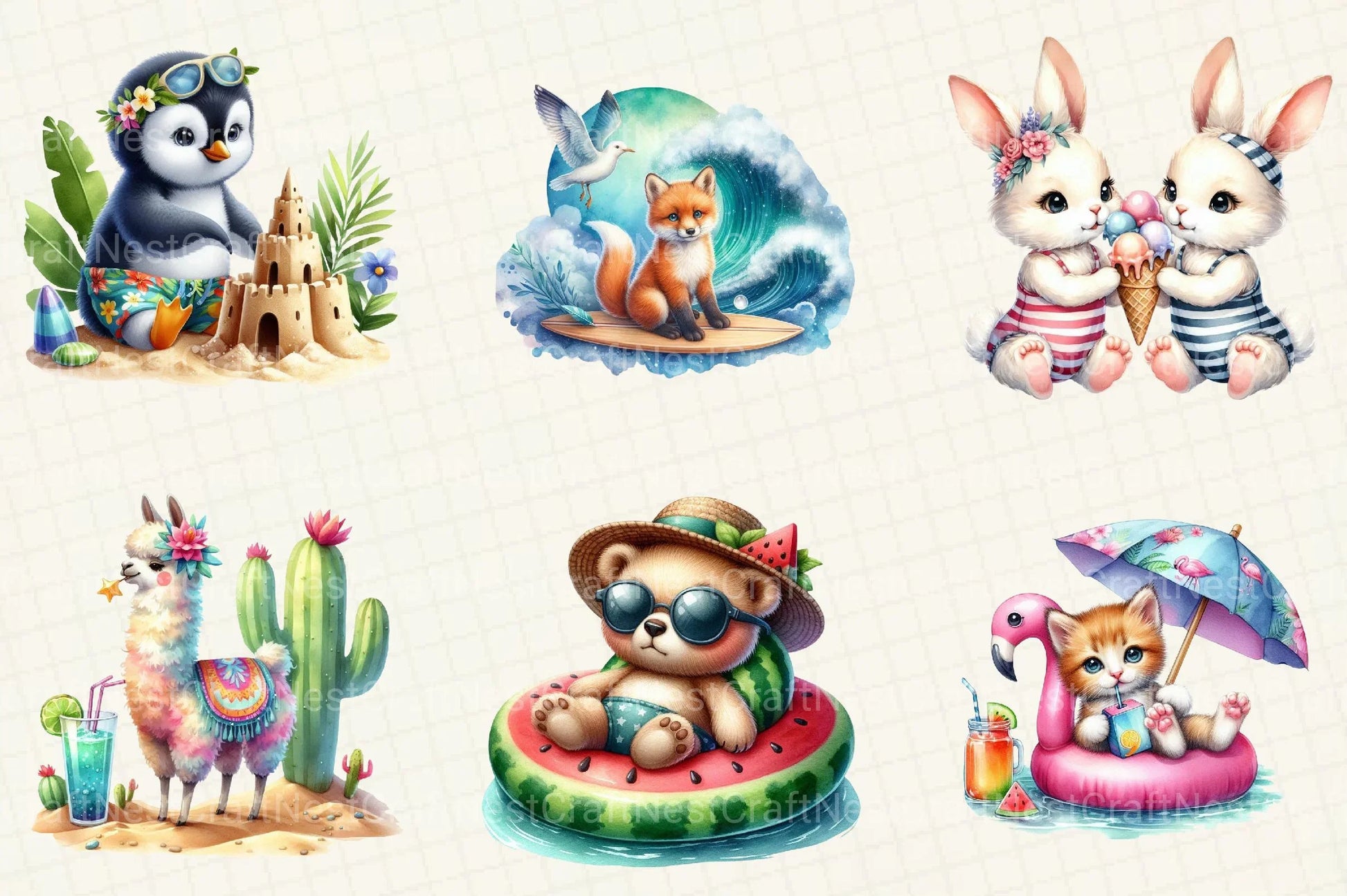 Cute Summer Animals Clipart - CraftNest - Digital Crafting and Art