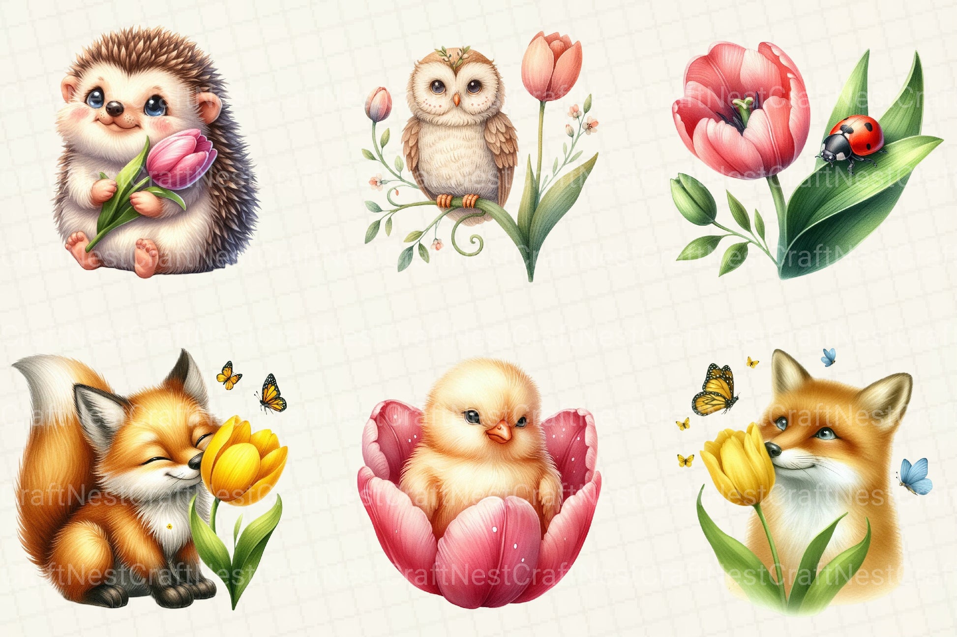 Tulips Spring Animals Clipart Bundle - CraftNest - Digital Crafting and Art