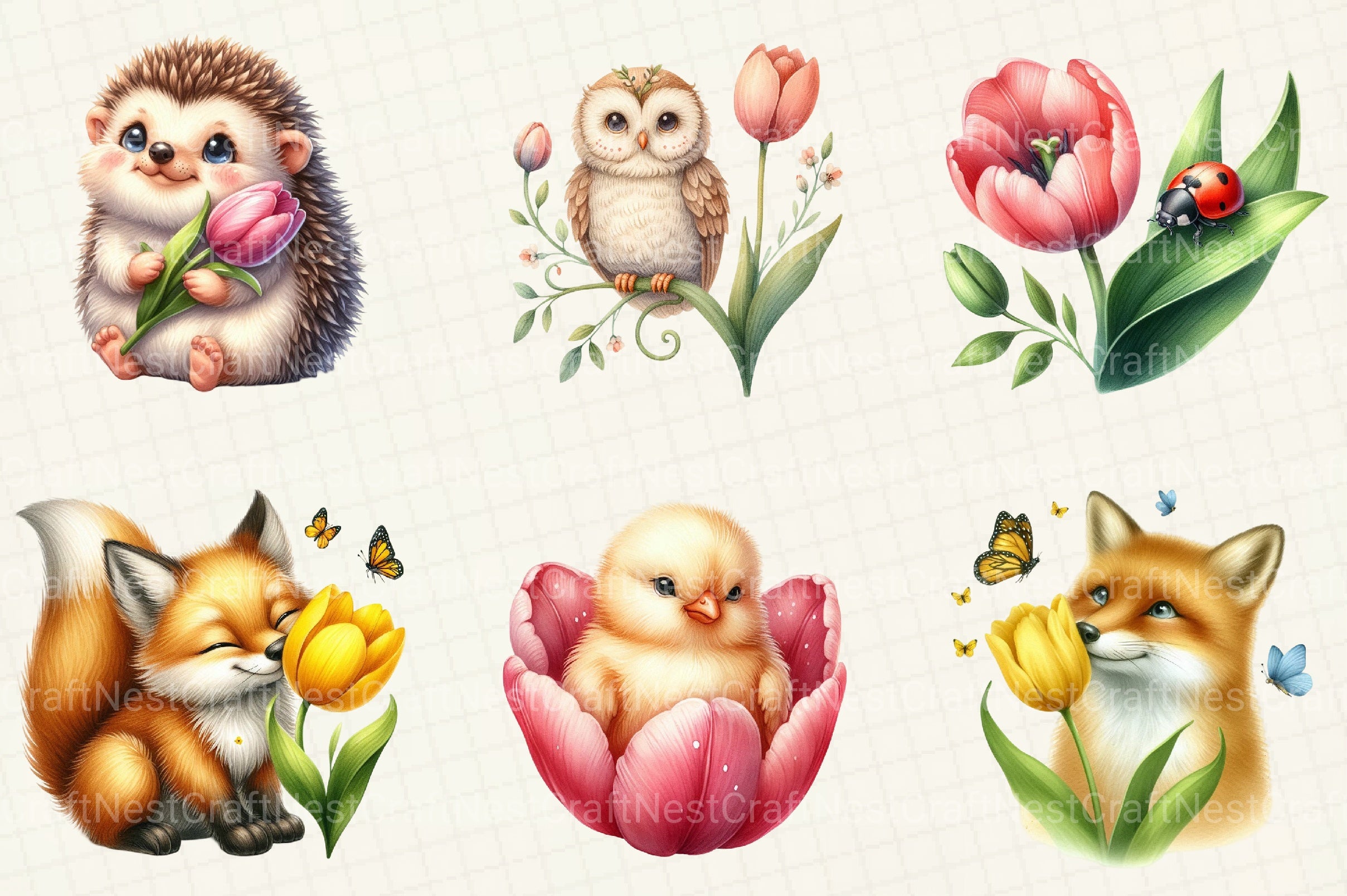 Tulips Spring Animals Clipart Bundle - CraftNest - Digital Crafting and Art