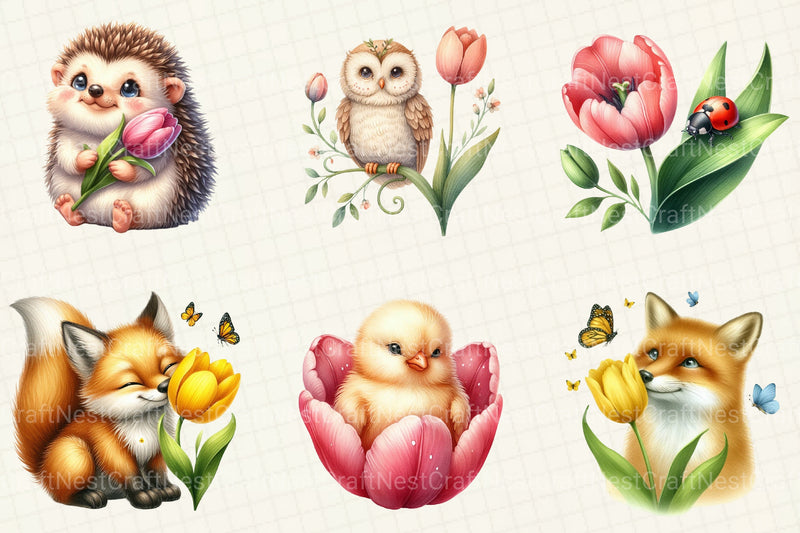 Tulips Spring Animals Clipart Bundle - CraftNest - Digital Crafting and Art