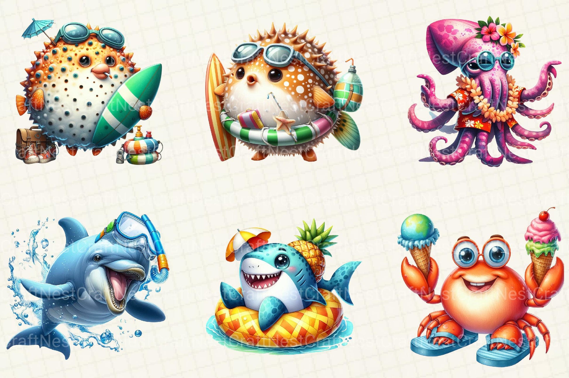 Funny Summer Sea Animals Clipart - CraftNest - Digital Crafting and Art