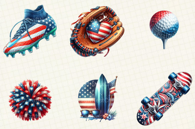 Patriotic Sports Elements Clipart - CraftNest - Digital Crafting and Art