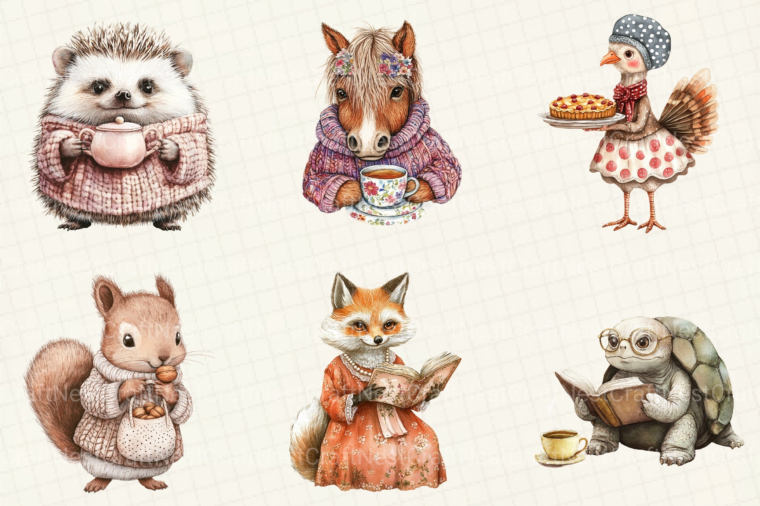 Whimsical Granny Animals Clipart Bundle - CraftNest - Digital Crafting and Art