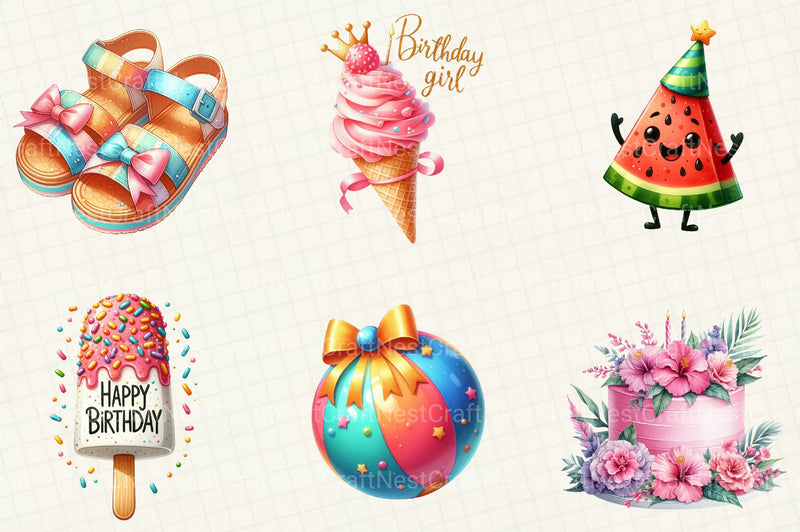 Summer Happy Birthday Clipart - CraftNest - Digital Crafting and Art