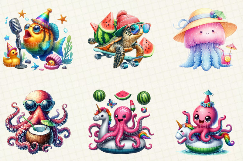 Funny Summer Sea Animals Clipart - CraftNest - Digital Crafting and Art