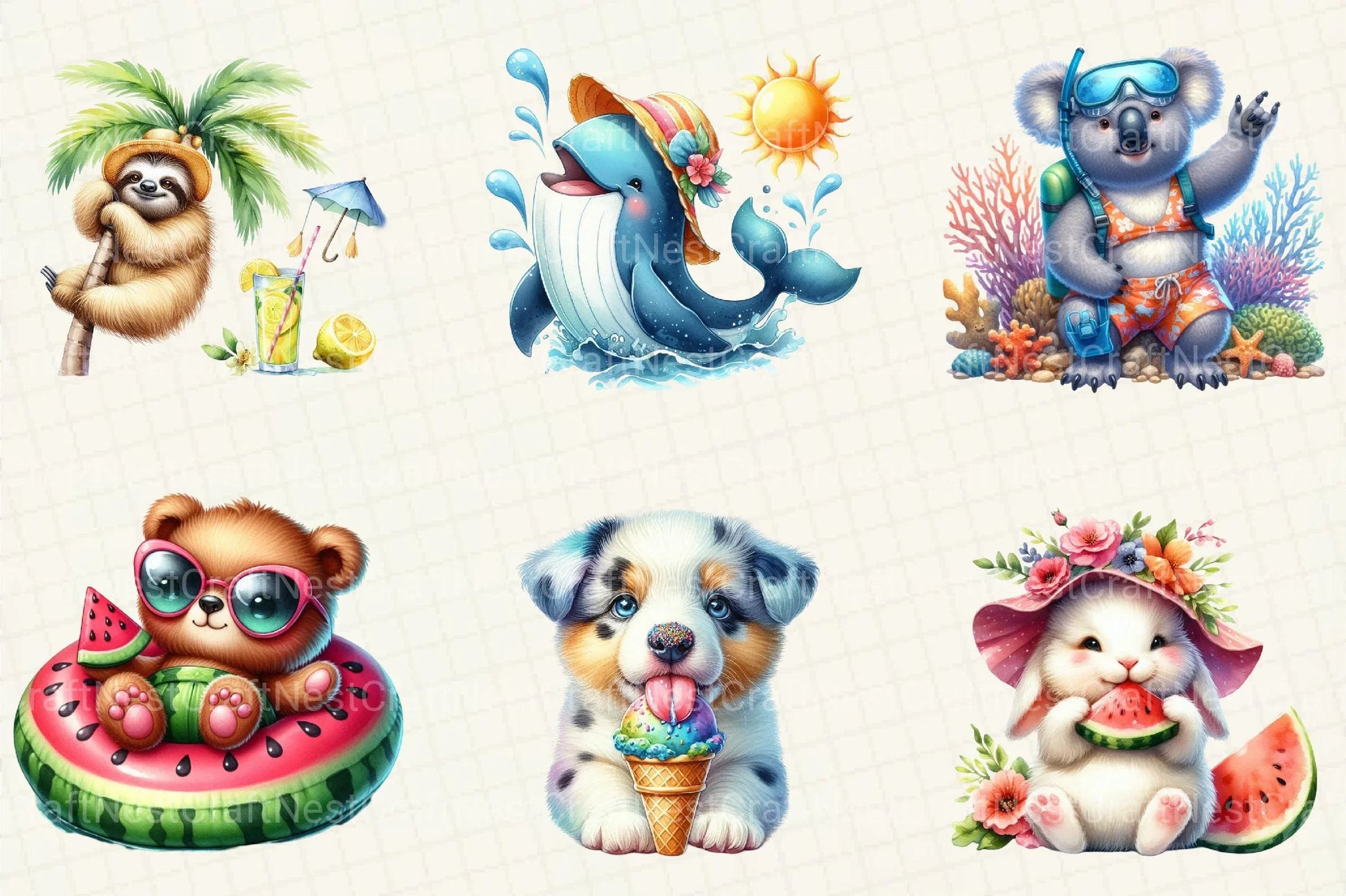 Cute Summer Animals Clipart - CraftNest - Digital Crafting and Art