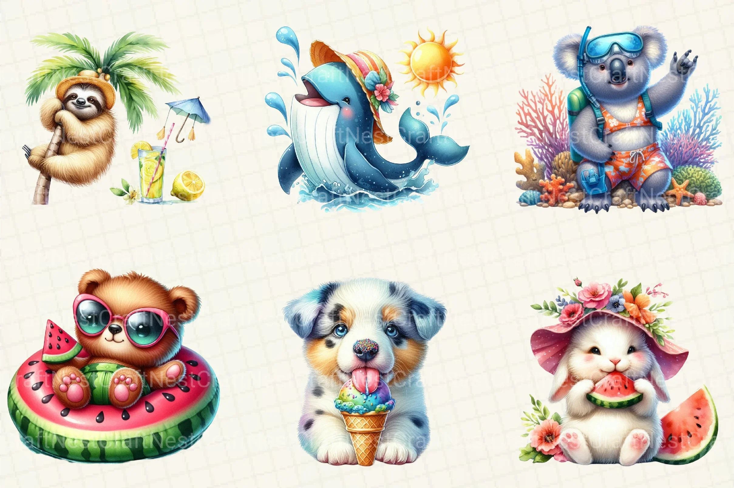 Cute Summer Animals Clipart - CraftNest - Digital Crafting and Art