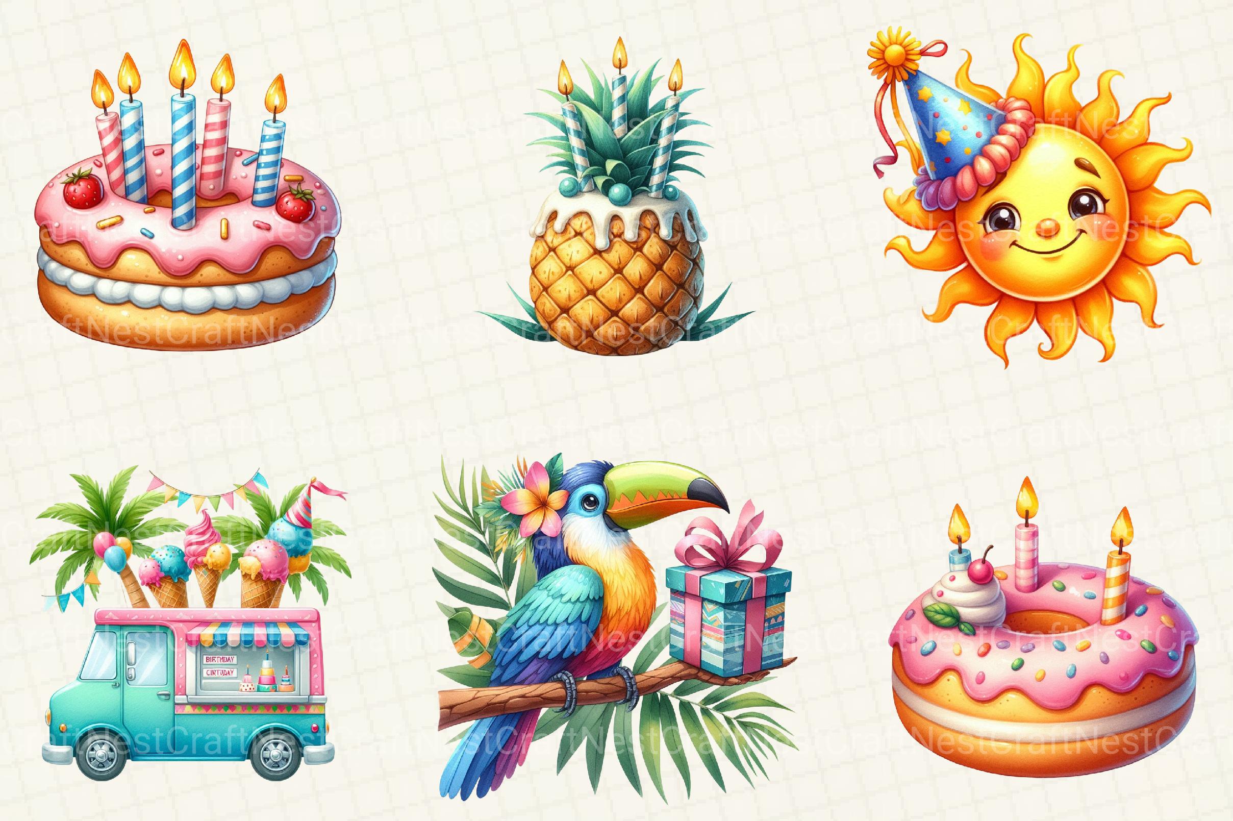 Summer Happy Birthday Clipart - CraftNest - Digital Crafting and Art