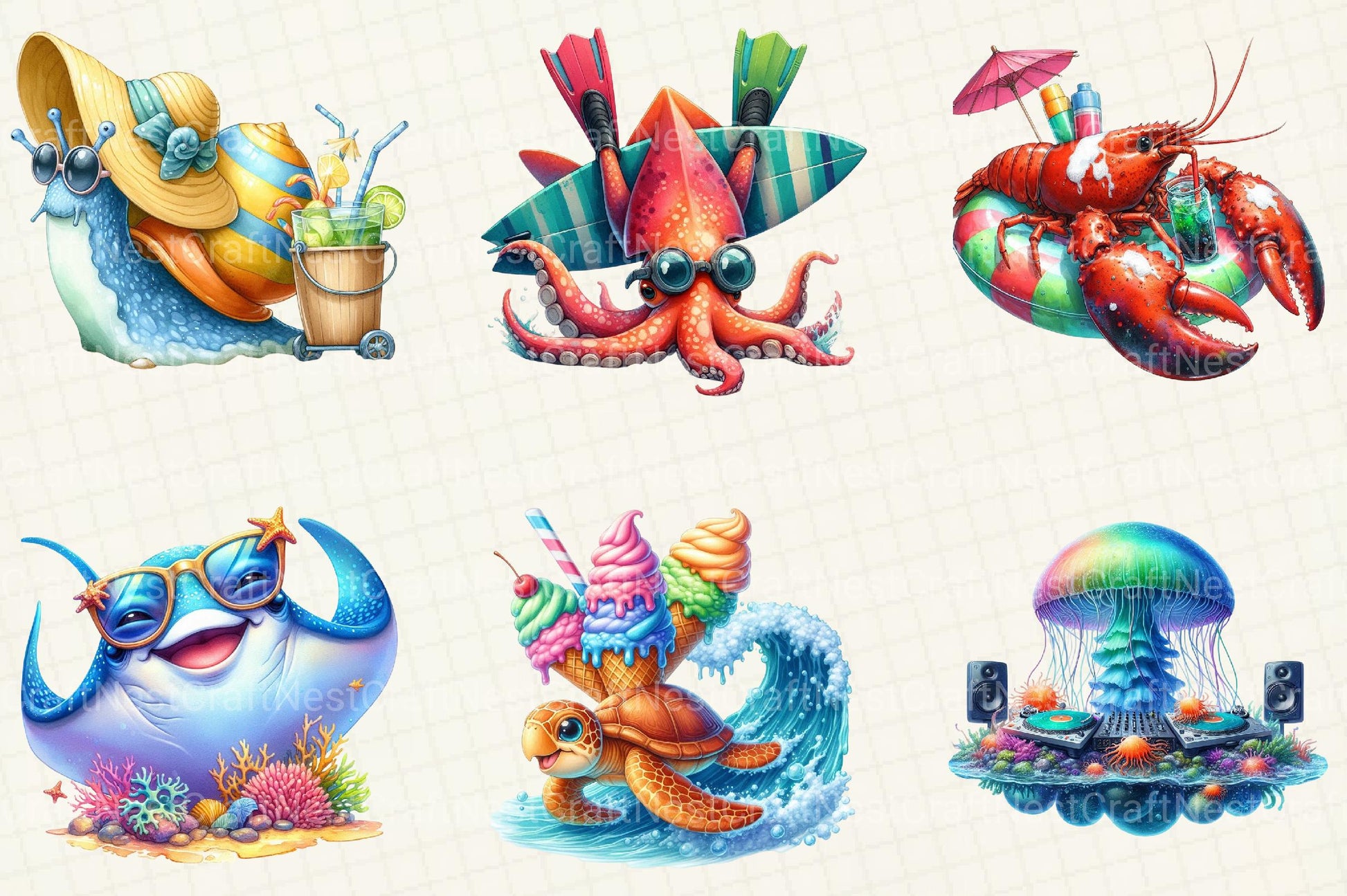 Funny Summer Sea Animals Clipart - CraftNest - Digital Crafting and Art