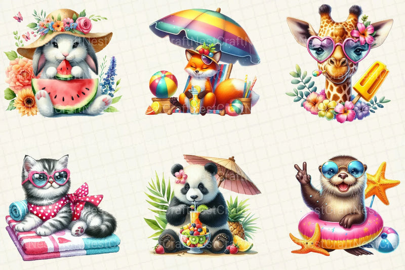 Cute Summer Animals Clipart - CraftNest - Digital Crafting and Art