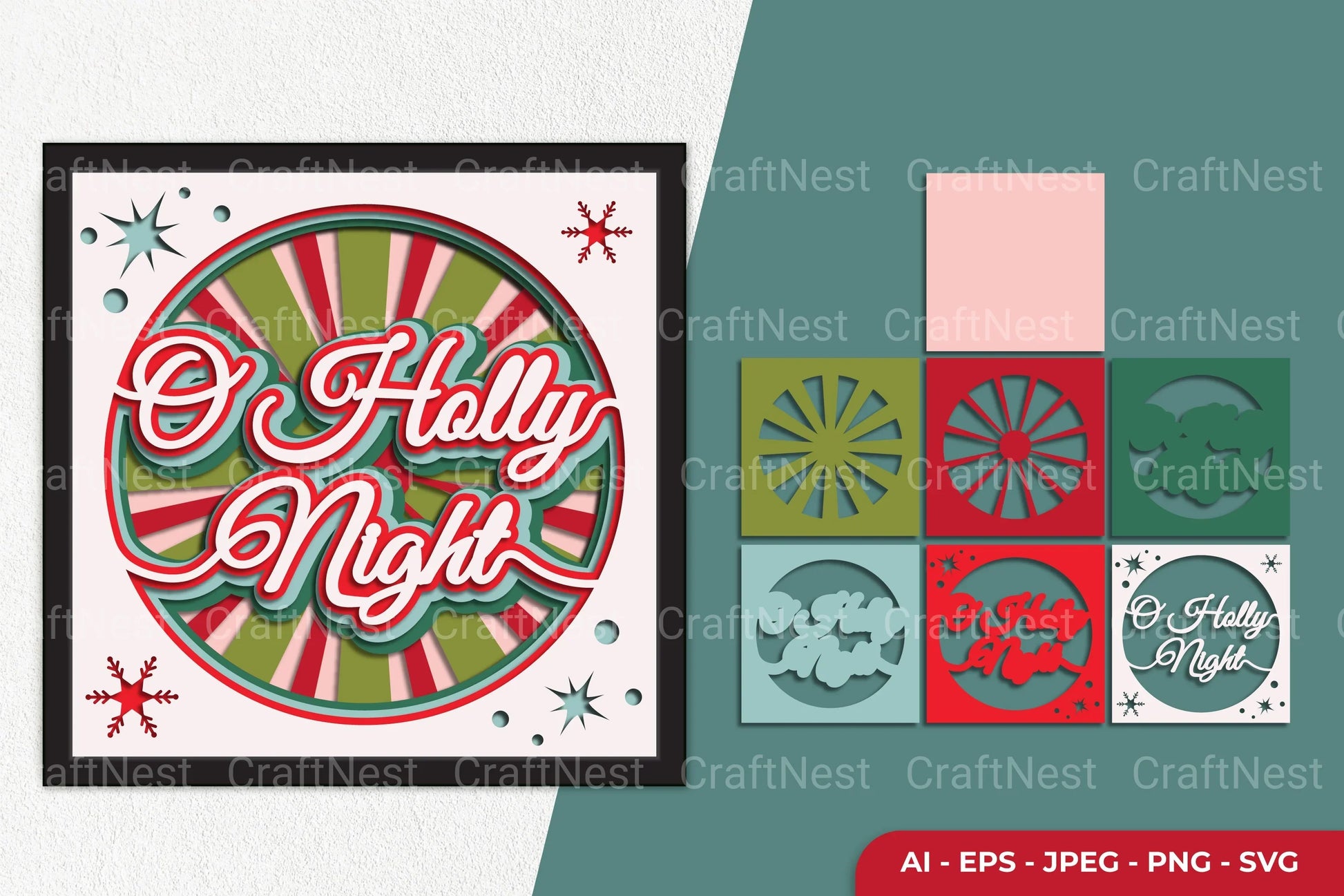 O Holy Night Retro Style Layered Papercut SVG Bundle - CraftNest - Digital Crafting and Art