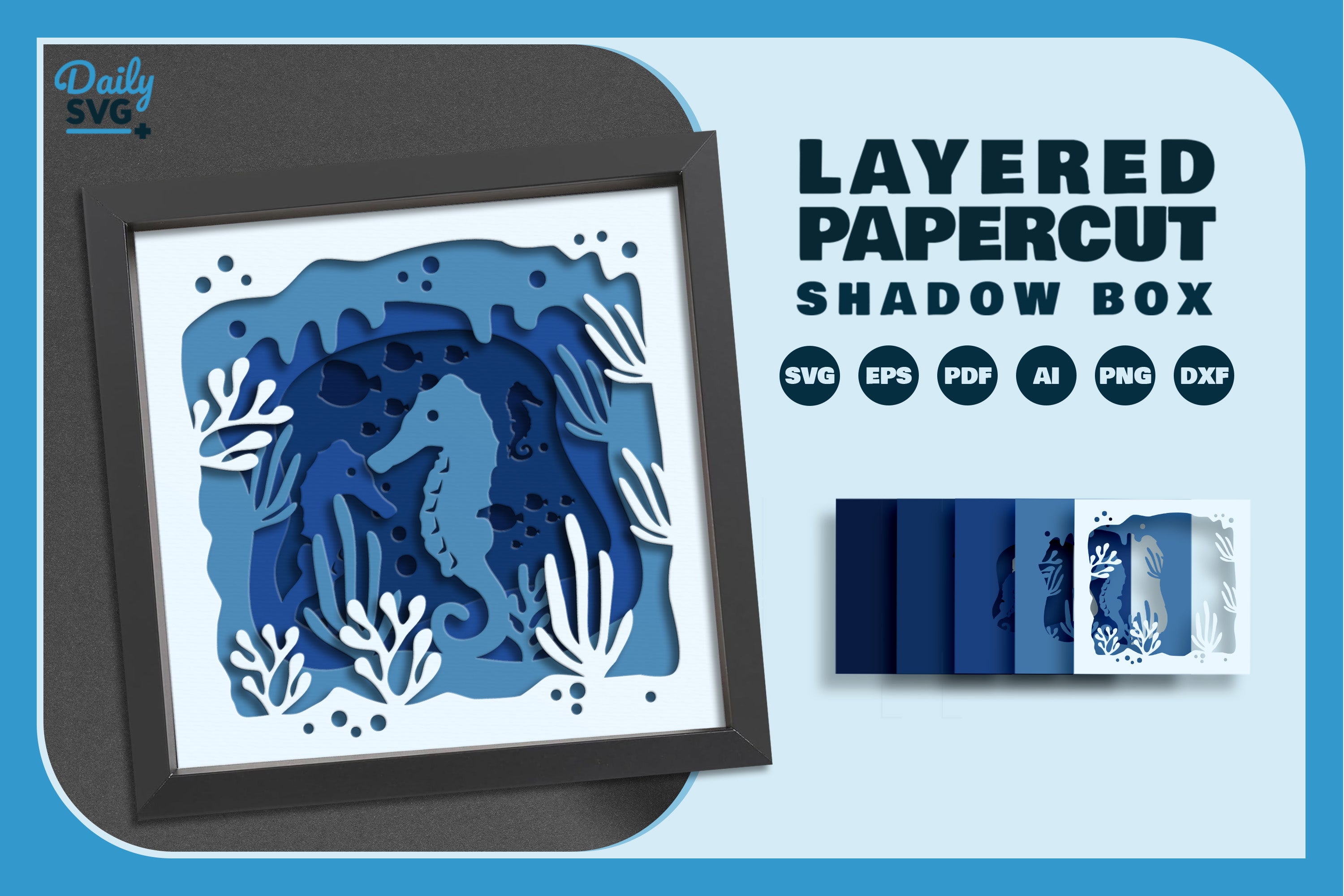 Ocean Seahorse Papercut SVG Bundle