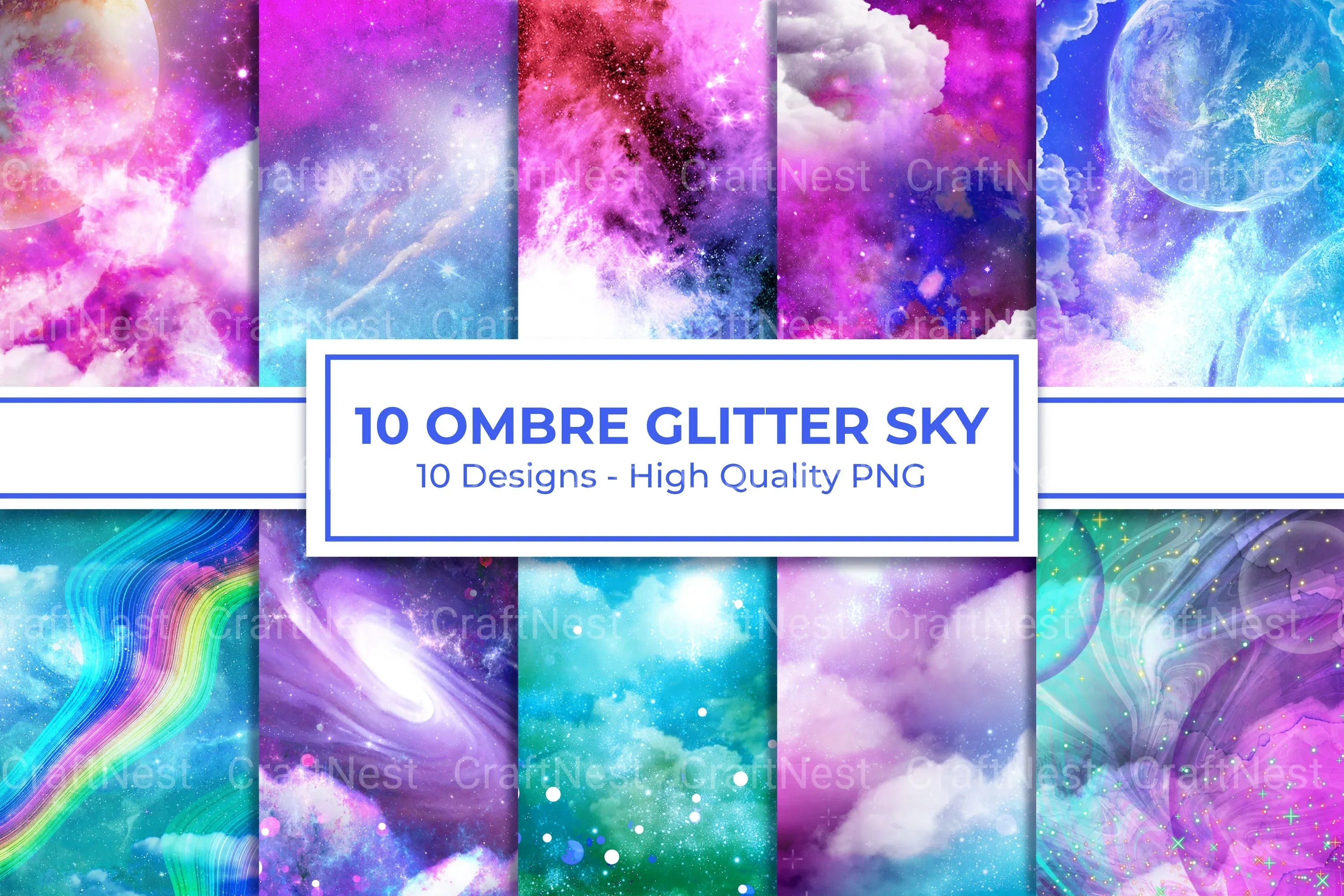 Ombre Glitter Sky Clipart Bundle - CraftNest - Digital Crafting and Art