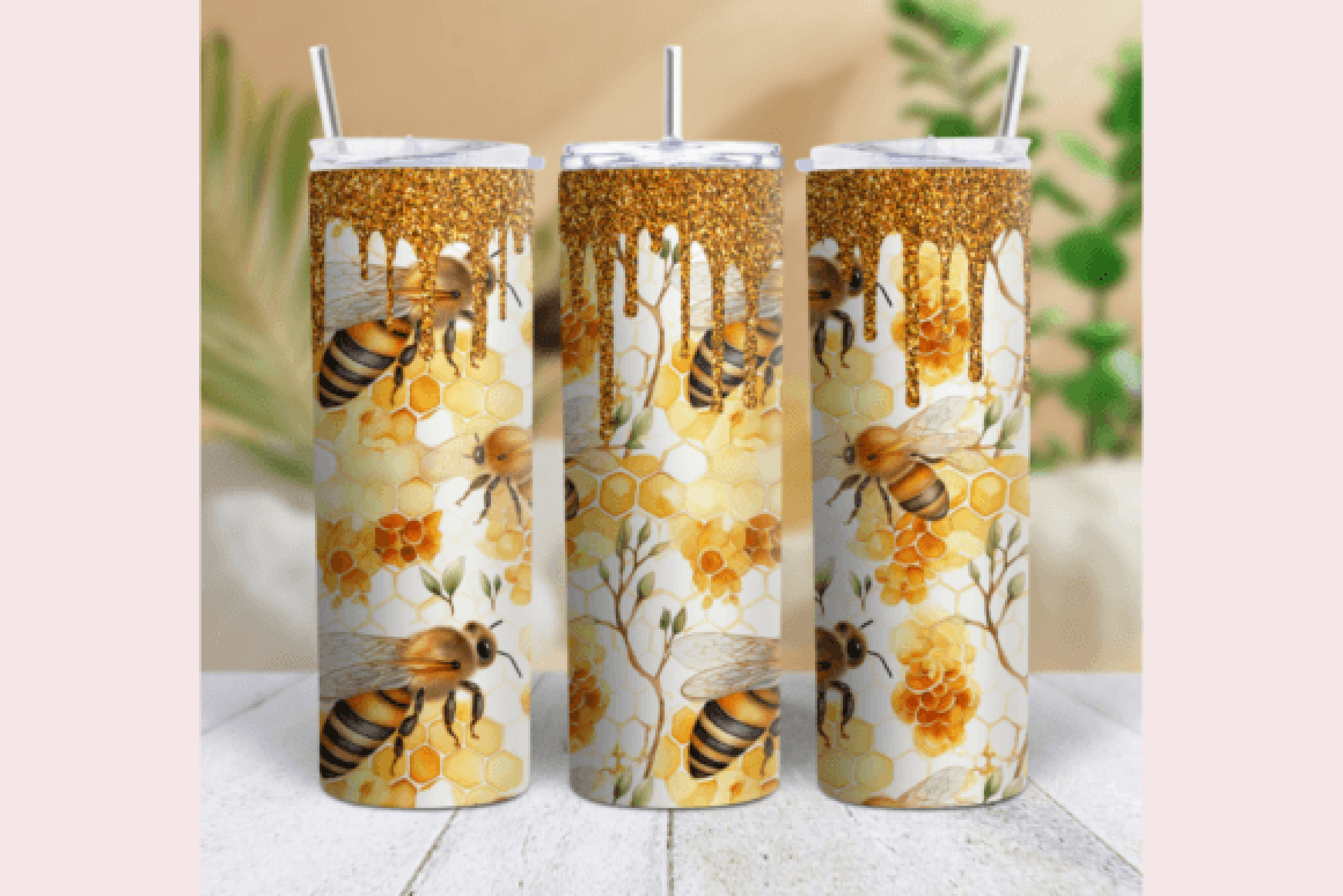 Orange Glitter Honey Bee Tumbler Wrap Bundle