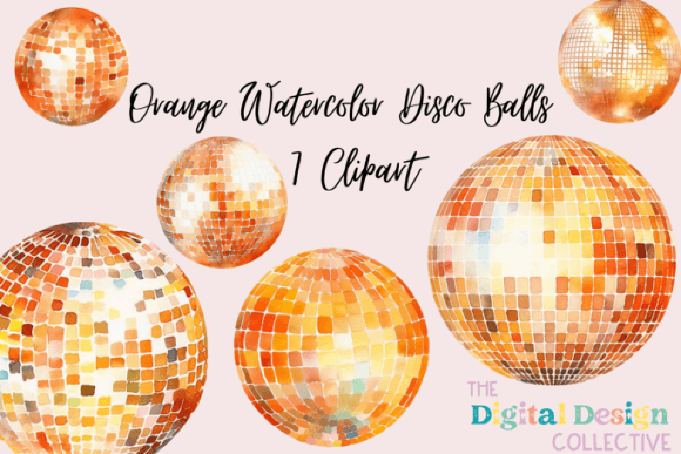 Vibrant Orange Disco Balls Clipart Bundle