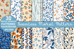 Orange & Blue Floral Pattern Clipart Bundle - CraftNest - Digital Crafting and Art