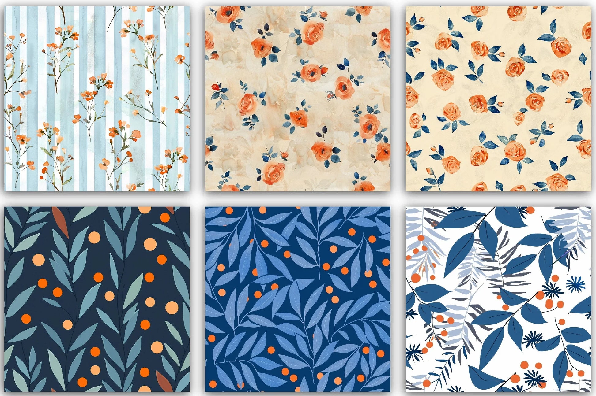 Orange & Blue Floral Pattern Clipart Bundle - CraftNest - Digital Crafting and Art