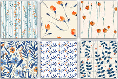 Orange & Blue Floral Pattern Clipart Bundle - CraftNest - Digital Crafting and Art