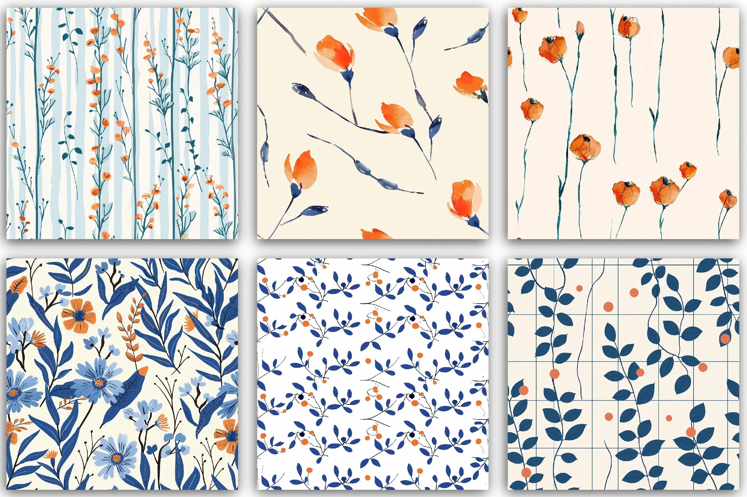 Orange & Blue Floral Pattern Clipart Bundle - CraftNest - Digital Crafting and Art