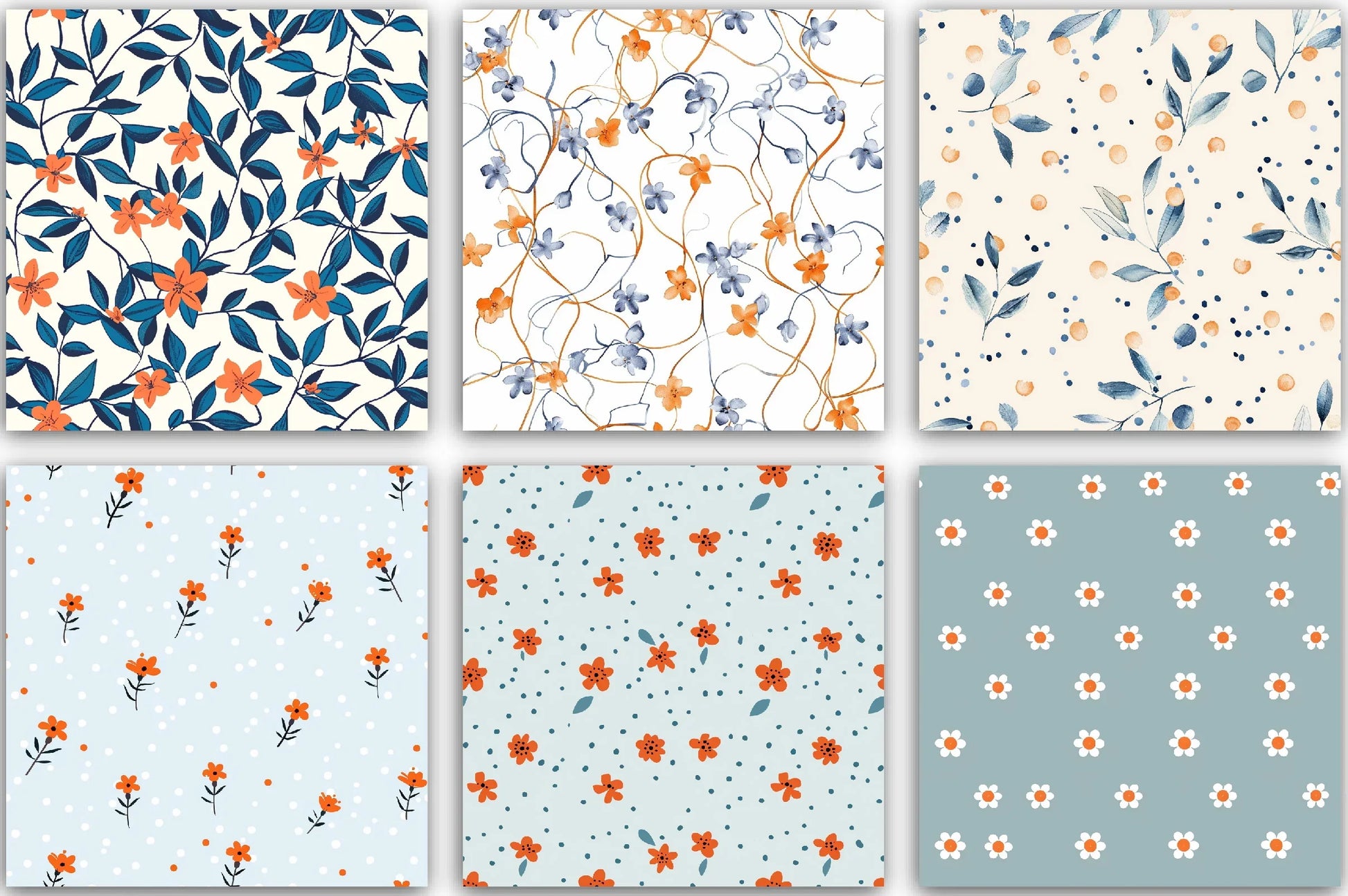 Orange & Blue Floral Pattern Clipart Bundle - CraftNest - Digital Crafting and Art