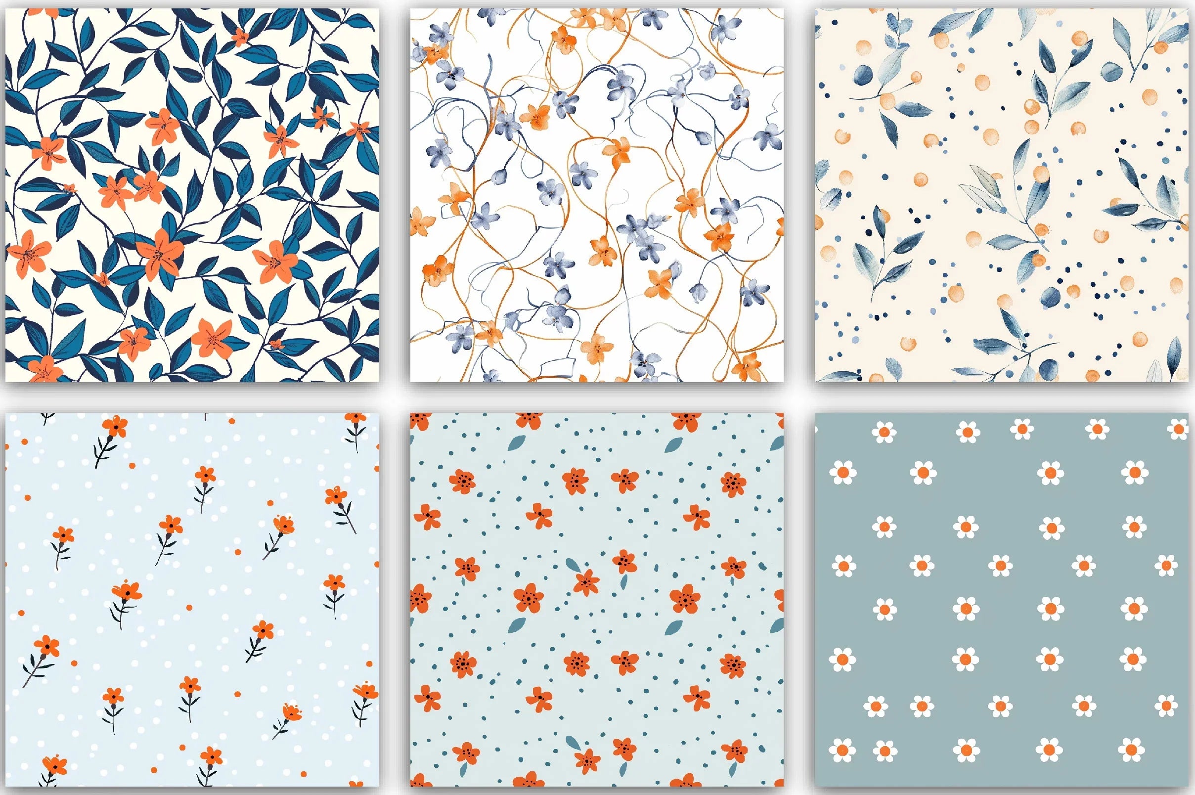 Orange & Blue Floral Pattern Clipart Bundle - CraftNest - Digital Crafting and Art