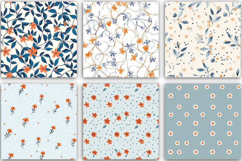 Orange & Blue Floral Pattern Clipart Bundle - CraftNest - Digital Crafting and Art