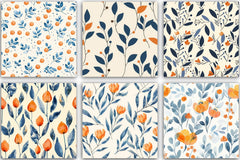 Orange & Blue Floral Pattern Clipart Bundle - CraftNest - Digital Crafting and Art