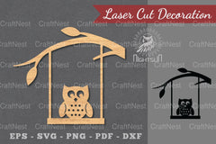 Owl on a Swing Laser Cut Decoration - CraftNest - Digital Crafting and Art