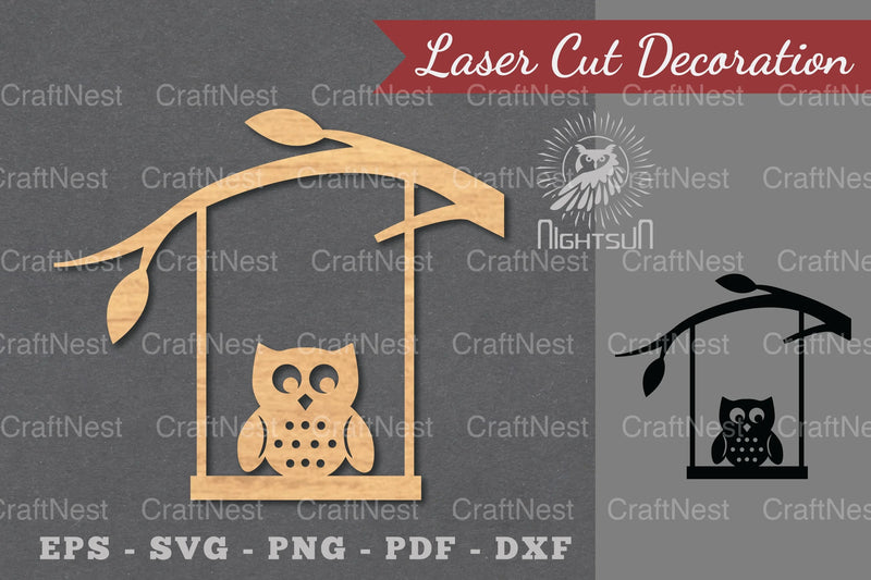 Owl on a Swing Laser Cut Decoration - CraftNest - Digital Crafting and Art
