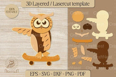 Owl Skateboarding Clipart Bundle - CraftNest - Digital Crafting and Art