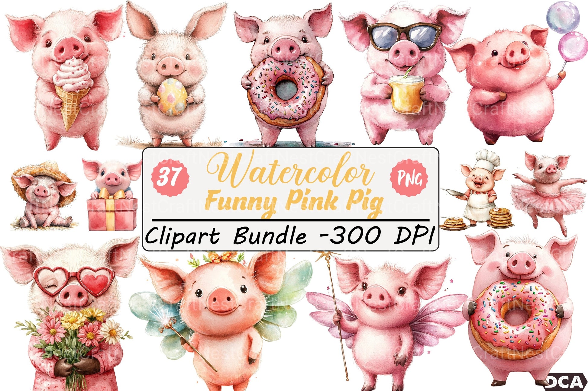 Funny Pink Pig Clipart Bundle - CraftNest - Digital Crafting and Art