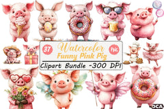 Funny Pink Pig Clipart Bundle - CraftNest - Digital Crafting and Art