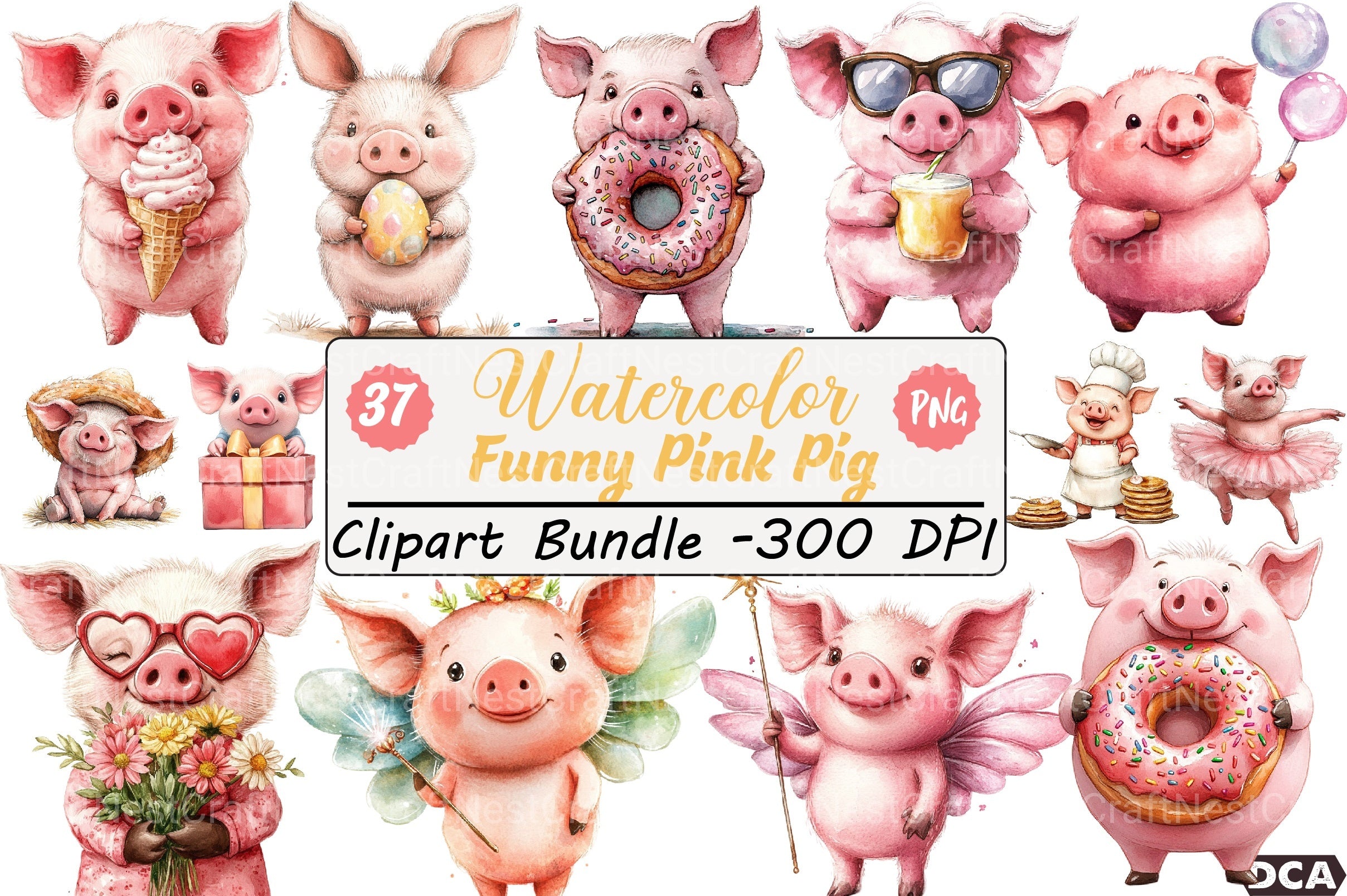 Funny Pink Pig Clipart Bundle - CraftNest - Digital Crafting and Art